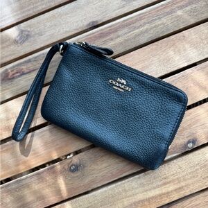 Coach Pebbled Black Leather Wristlet